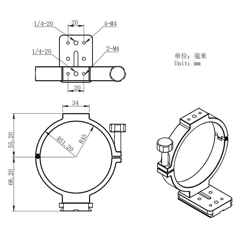 ZWO Adattatore treppiede fotografico per camere ASI raffreddate 90mm