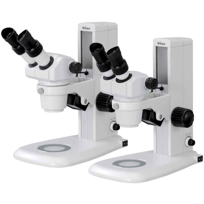 Nikon Microscopio stereo zoom SMZ445, bino, 0,8x-3,5x, 45°, FN21, W.D.100mm, stativo a braccio singolo