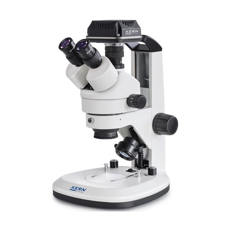 Kern Microscopio OZL 468C825, Greenough, Cremagliera, 7-45x, 10x/20, Luce trasmessa e trasmessa 3W LED, Fotocamera 5MP, USB 2.0