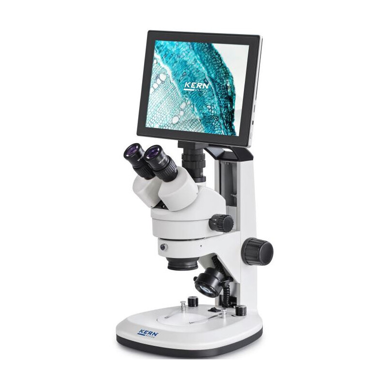 Kern Microscopio OZL 468T241 Greenough, Cremagliera, 7-45x, 10x/20, Luce trasmessa e trasmessa, 3W LED, Fotocamera 5MP, USB 2.0, HDMI, WiFi, Tablet