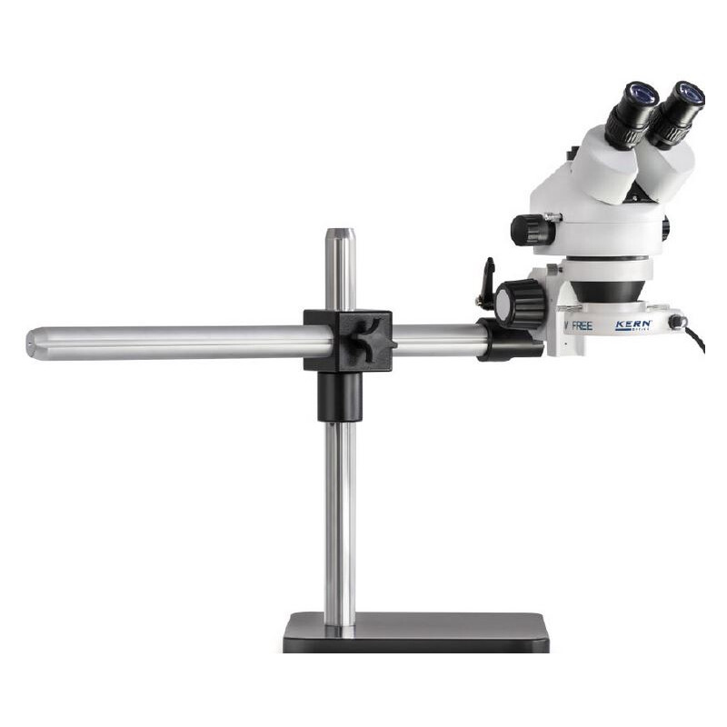 Kern Microscopio stereo zoom OZL 961, bino, 0,7-4,5x, braccio telescopico Cavalletto (piastra), anello LED