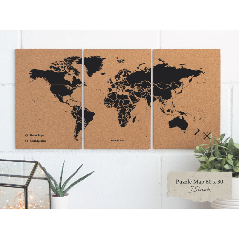 Miss Wood Mappa del Mondo Puzzle Map M - Nero