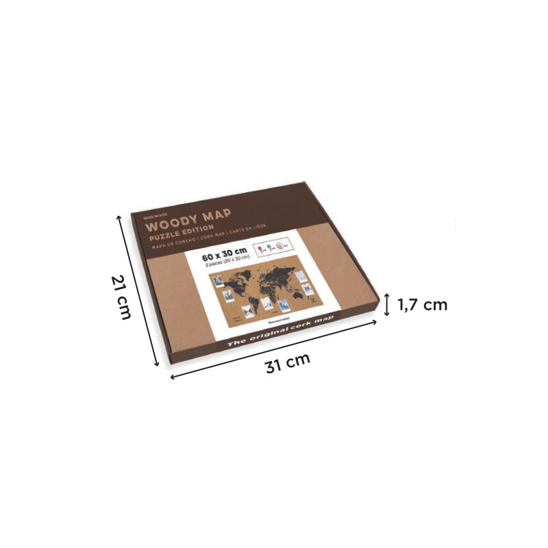 Miss Wood Mappa del Mondo Puzzle Map M - Nero