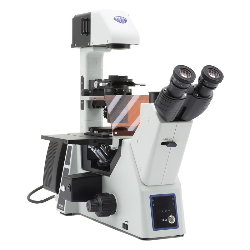 Optika Microscopio IM-5FLD-EU, trino, invertito, FL-LED, obiettivi w.o., UE