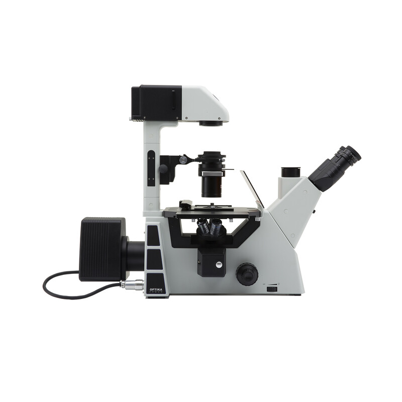 Optika Microscopio IM-5FLD-EU, trino, invertito, FL-LED, obiettivi w.o., UE