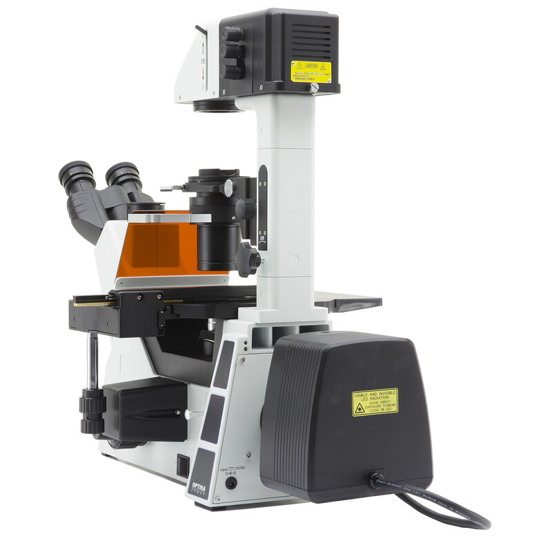 Optika Microscopio IM-5FLD-EU, trino, invertito, FL-LED, obiettivi w.o., UE