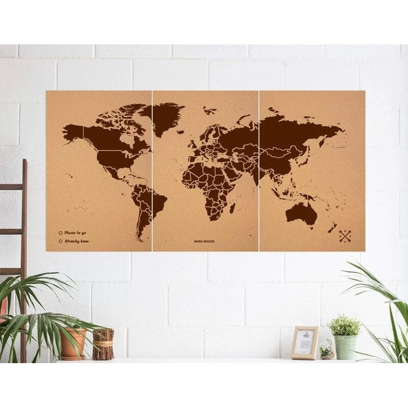 Miss Wood Mappa del Mondo Woody Map Natural Cork XXXL brown