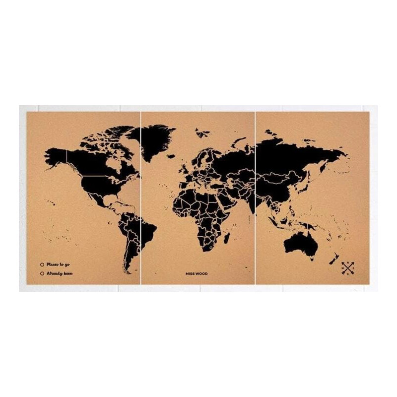 Miss Wood Mappa del Mondo Woody Map Natural Cork XXXL black