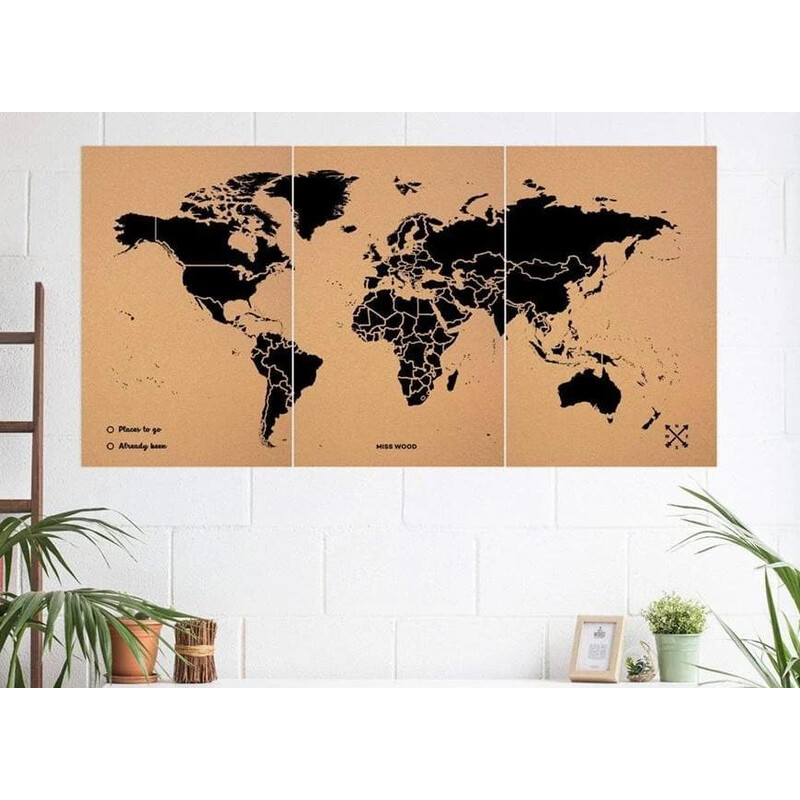 Miss Wood Mappa del Mondo Woody Map Natural Cork XXXL black