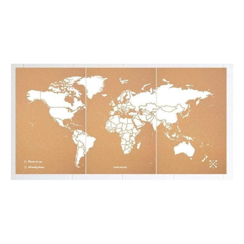 Miss Wood Mappa del Mondo Woody Map Natural Cork XXXL white