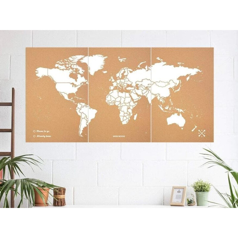 Miss Wood Mappa del Mondo Woody Map Natural Cork XXXL white