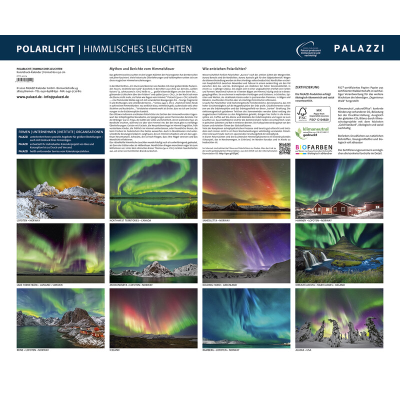 Palazzi Verlag Calendario Aurora boreale 2021