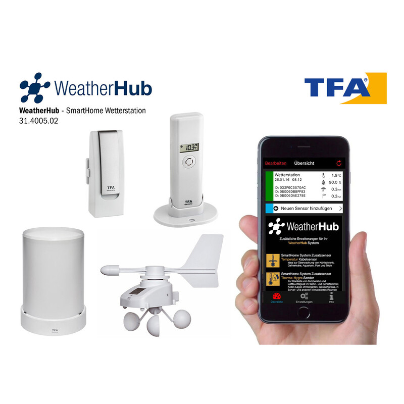 TFA Set stazione meteo con trasmettitore clima, pioggia e vento WEATHERHUB