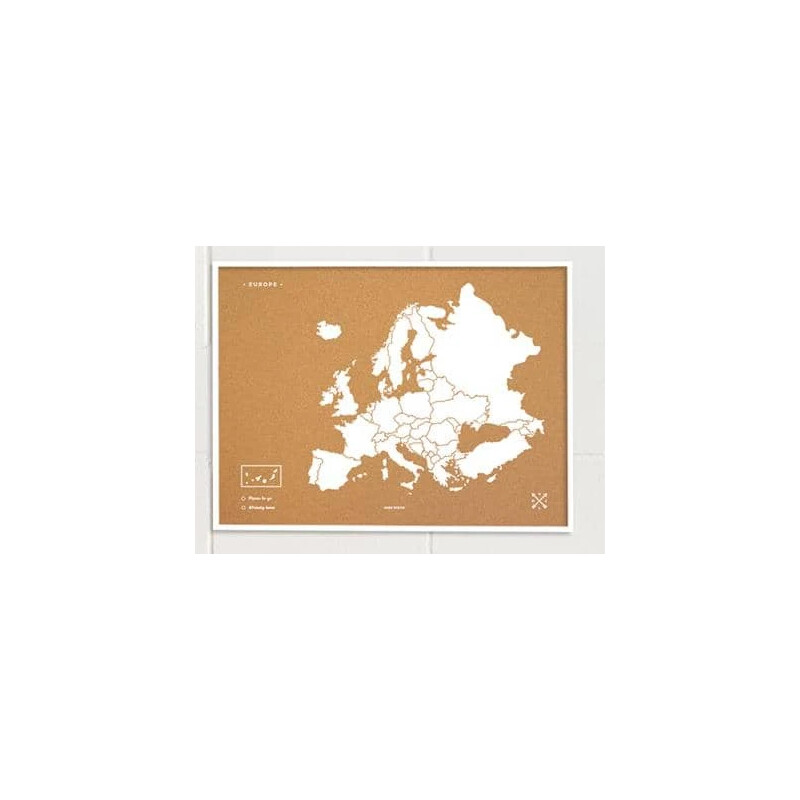 Miss Wood Carta continentale Mappa di Woody Europa bianca 90x60cm incorniciata