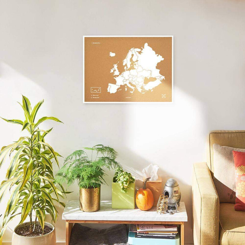 Miss Wood Carta continentale Mappa di Woody Europa bianca 90x60cm incorniciata