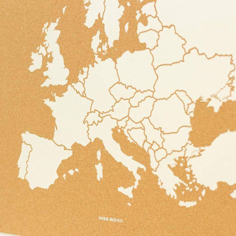 Miss Wood Carta continentale Mappa di Woody Europa bianca 90x60cm incorniciata