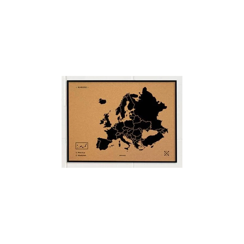 Miss Wood Carta continentale Mappa di Woody Europa nera 60x45 cm incorniciata