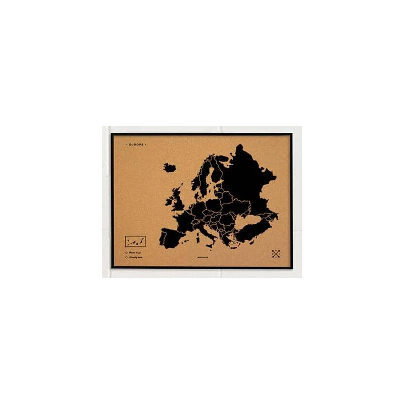 Miss Wood Carta continentale Woody Map Europa schwarz 90x60cm gerahmt