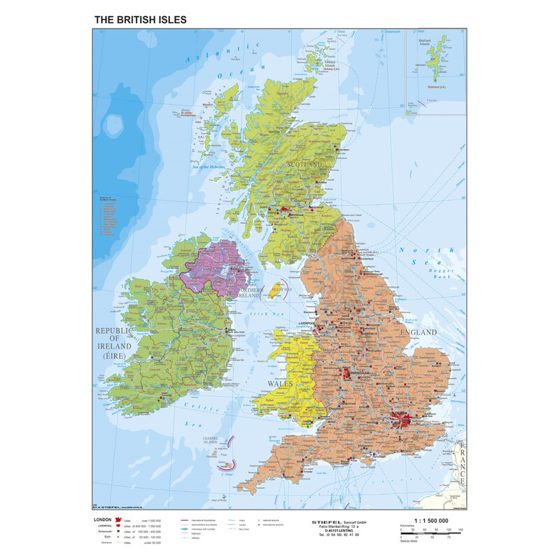 Stiefel Mappa Carta antica delle Isole Britanniche e dell'Irlanda National Geographic (68 x 98 cm)