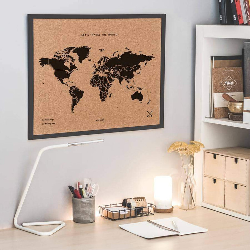 Miss Wood Mappa del Mondo Woody Map Natural Cork L black