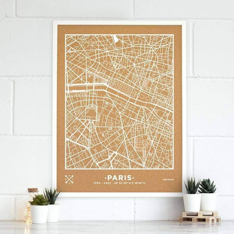 Miss Wood Mappa Regionale Woody Map Natural Paris XL White