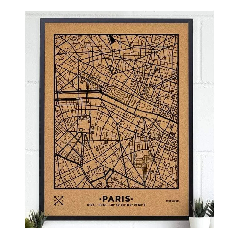 Miss Wood Mappa Regionale Woody Map Natural Paris XL Nero