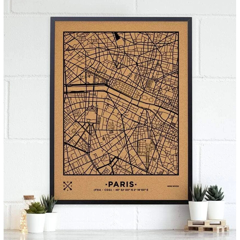 Miss Wood Mappa Regionale Woody Map Natural Paris XL Nero