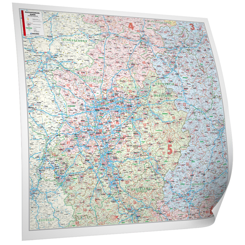 Bacher Verlag Mappa Regionale Renania settentrionale - Vestfalia con i codici postali (152 x 150 cm)