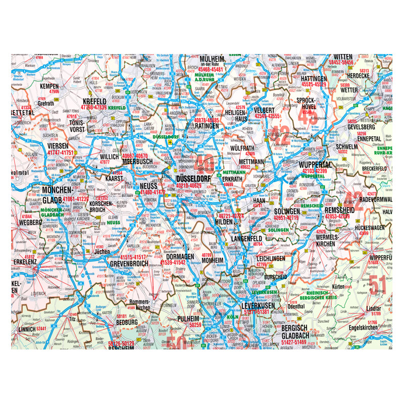 Bacher Verlag Mappa Regionale Renania settentrionale - Vestfalia con i codici postali (152 x 150 cm)