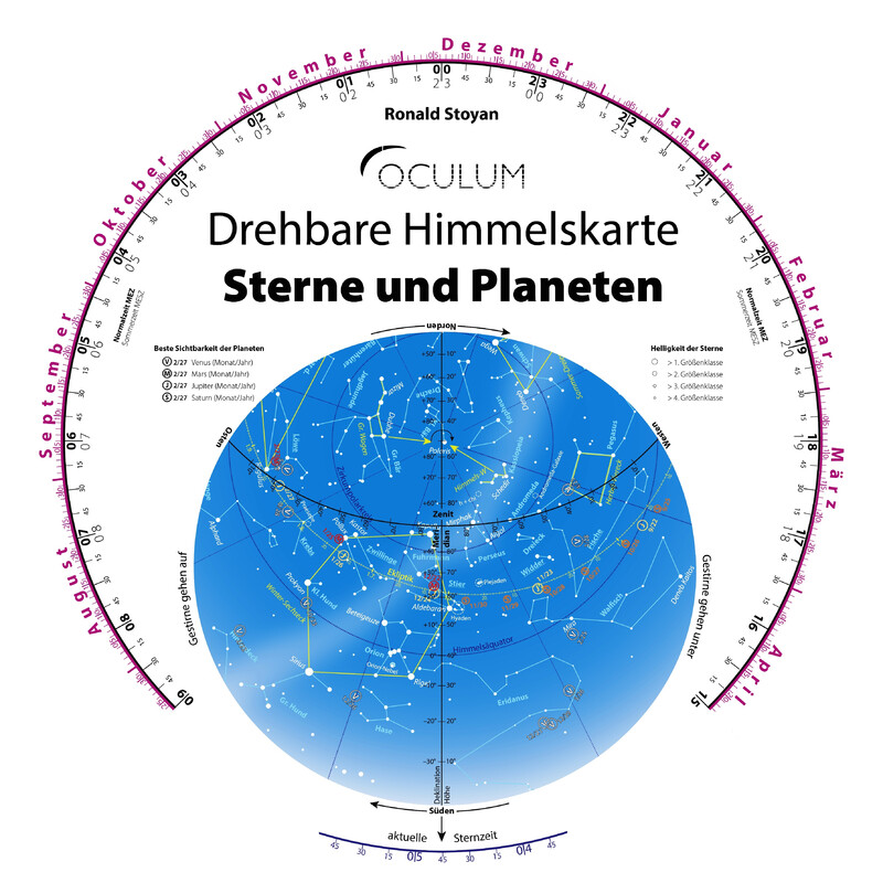 Oculum Verlag Carta Stellare Drehbare Himmelskarte Sterne und Planeten 30cm