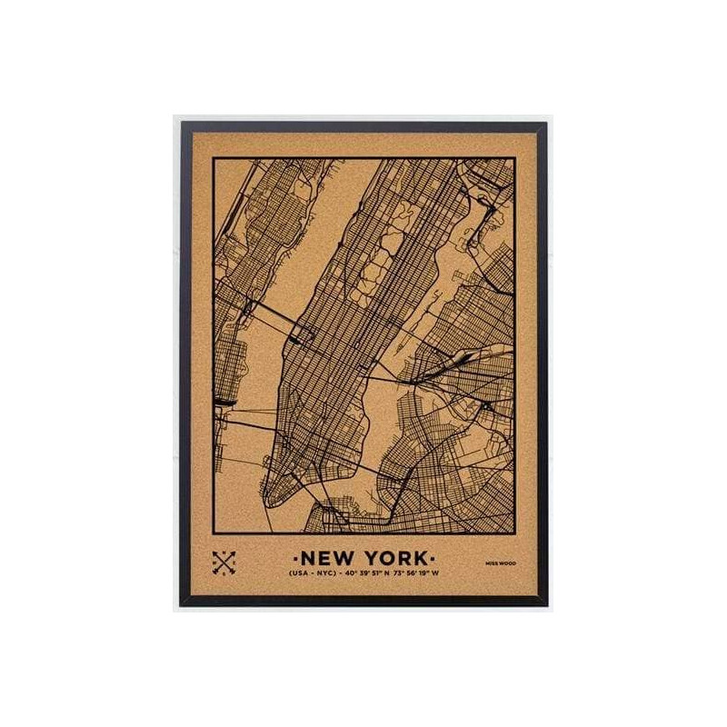 Miss Wood Mappa Regionale Woody Map Natural New York L Black