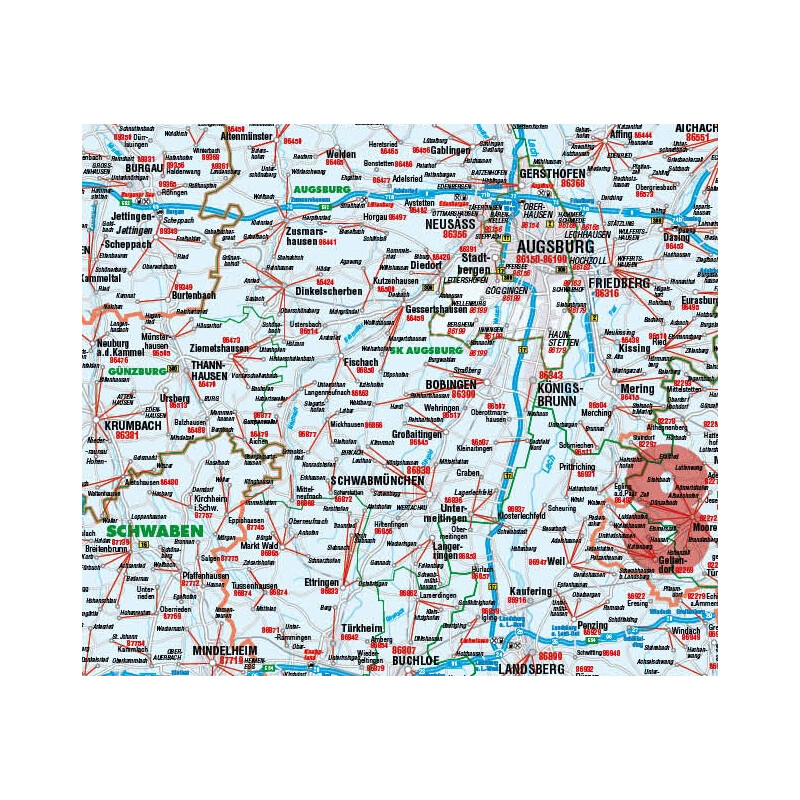 Kastanea Mappa Regionale Postleitzahlenkarte Bayern (110 x 112 cm)