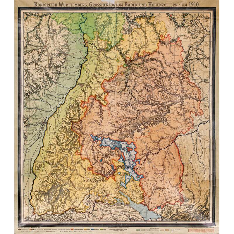 Kastanea Mappa Regionale Historische Baden-Württembergkarte von 1910 (85 x 96 cm)