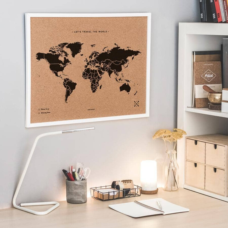 Miss Wood Mappa del Mondo Woody Map Natural Cork L black