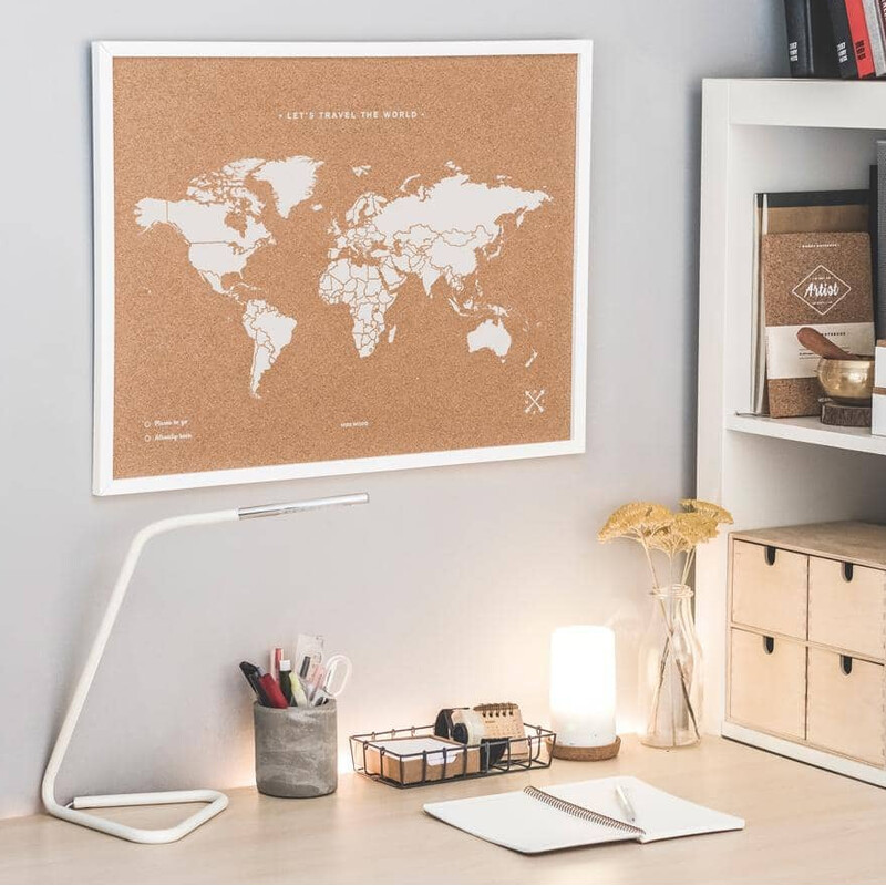 Miss Wood Mappa del Mondo Woody Map Natural Cork L white