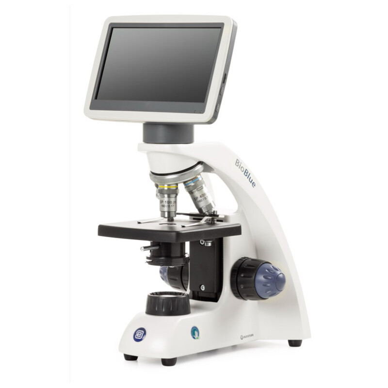 Euromex Microscopio BioBlue, BB.4200-LCD, schermo LCD da 7 pollici, obiettivi SMP 4/10/S40x, DIN, 40x - 400x, 10x/18, LED, 1W, semplice tavolino portaoggetti