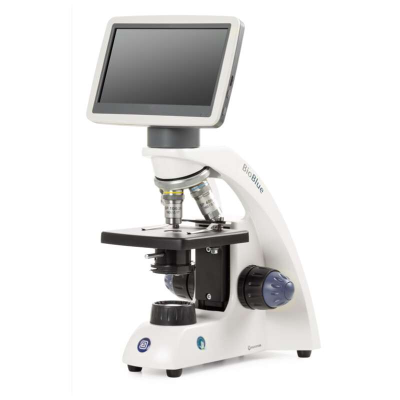 Euromex Microscopio Mikroskop BioBlue, BB.4200-LCD, 7 inch LCD Bildschirm, SMP 4/10/S40x Objektiven, DIN, 40x - 400x, 10x/18, LED, 1W, einfacher Objekttisch