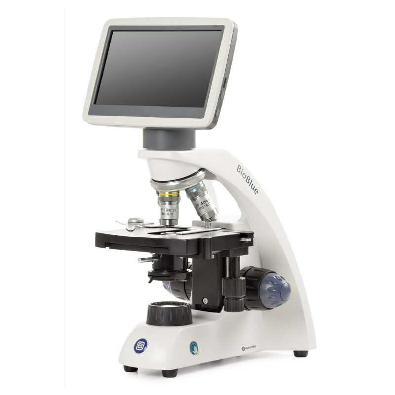 Euromex Microscopio BioBlue, BB.4220-LCD, schermo LCD da 7 pollici, obiettivi SMP 4/10/S40x, DIN, 40x - 400x, 10x/18, LED, 1W, tavolo a croce