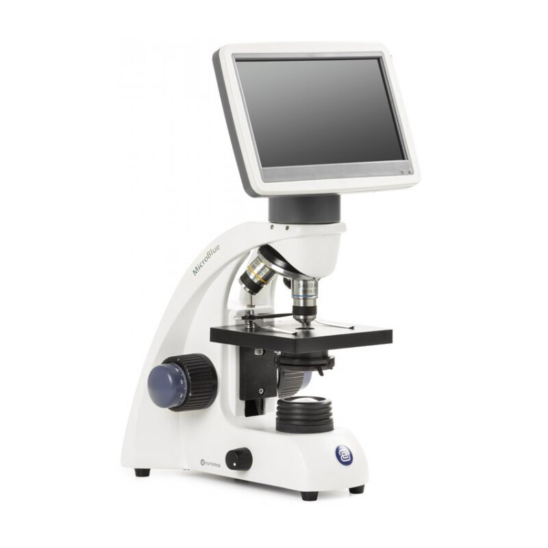 Euromex Microscopio MicroBlue, MB.1001-LCD, 5.6 inch LCD Bildschirm, Achr. 4/10/S40x Objektive, DIN 35mm perf., 40x - 400x, LED, 1W, einfacher Objekttisch