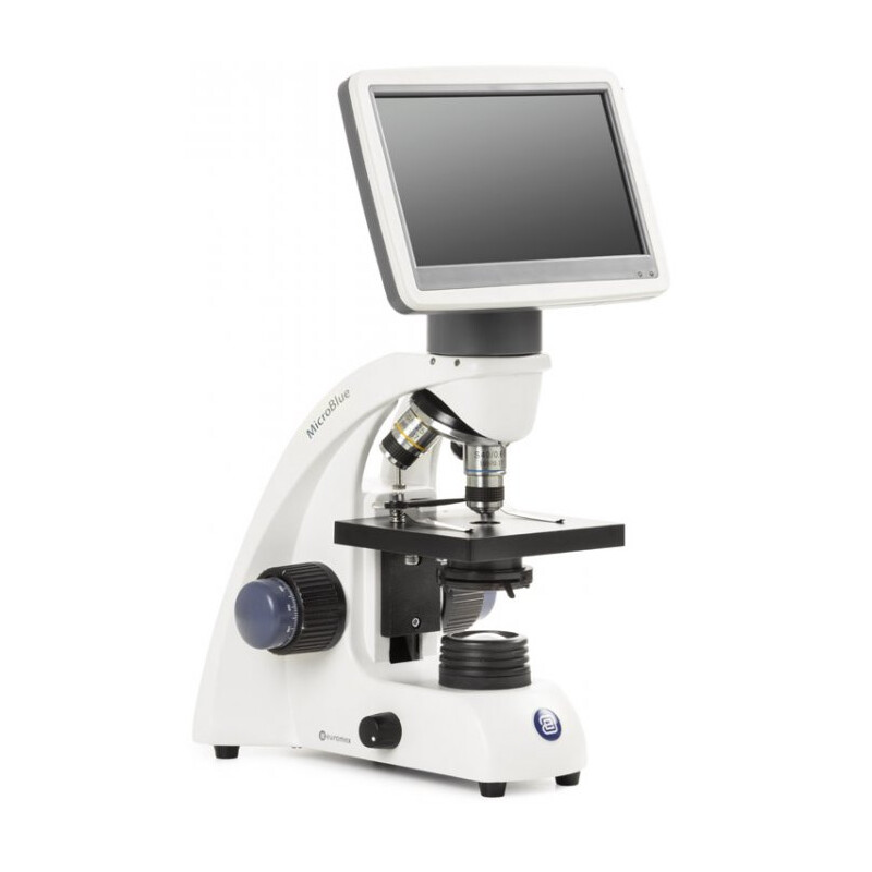 Euromex Microscopio MicroBlue, MB.1001-LCD, Schermo LCD da 5,6 pollici, Obiettivi Achr. 4/10/S40x, DIN 35mm perf., 40x - 400x, LED, 1W, Semplice tavolino portaoggetti