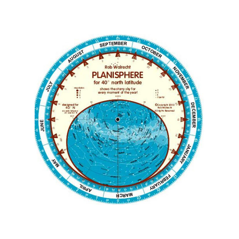 Rob Walrecht Carta Stellare Planisphere 40°N 25cm