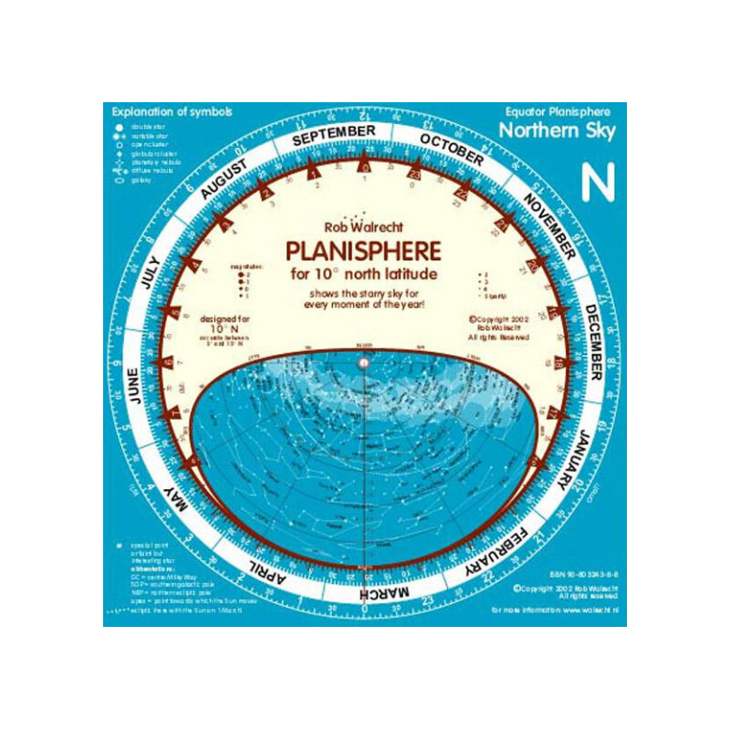 Rob Walrecht Carta Stellare Planisphere 10°N 25cm
