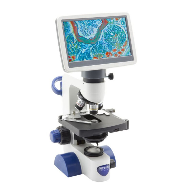 Optika Microscopio B-62V, Screen, 7 Zoll, DIN, achro, 40-400x, LED, 1W, Kreuztisch, Abbe-Kondensor