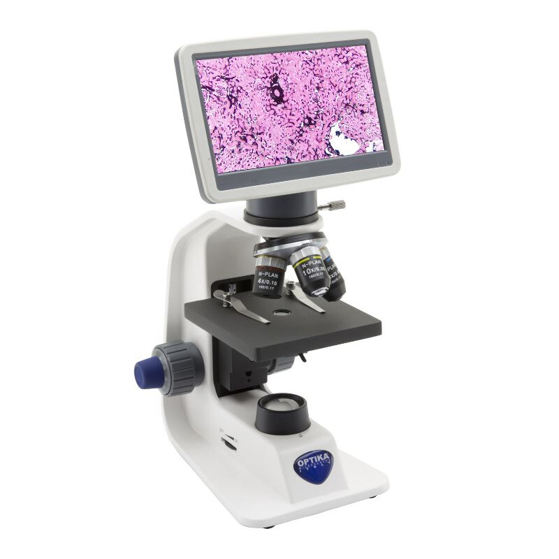 Optika Microscopio B-151R-PLV, digitale, mono, DIN, n-plan, 40x-400x, X-LED 1W, 2 MP, 30fps, LCD, +testata, batteria