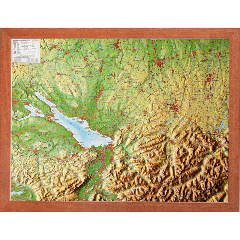 Georelief Mappa Regionale Algovia lago di Costanza, carta piccola in rilievo