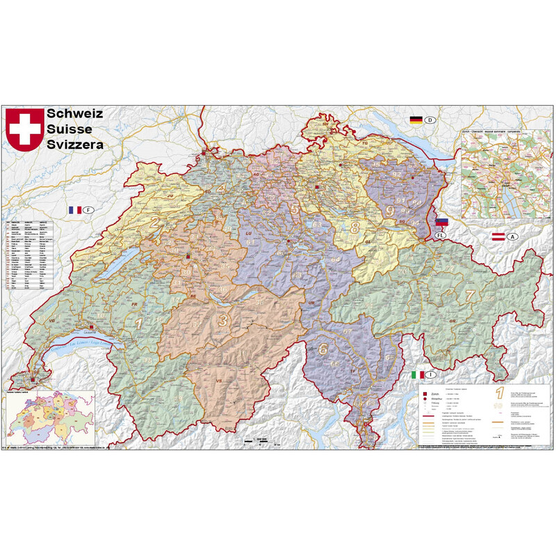 Stiefel Mappa Schweiz politisch mit Postleitzahlen (95 x 62 cm)