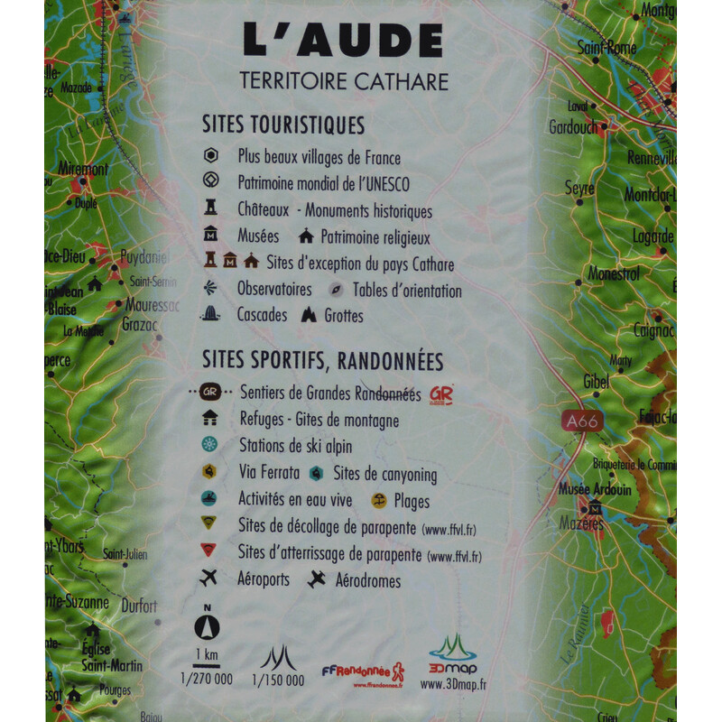 3Dmap Mappa Regionale L'Aude (61 x 41 cm)