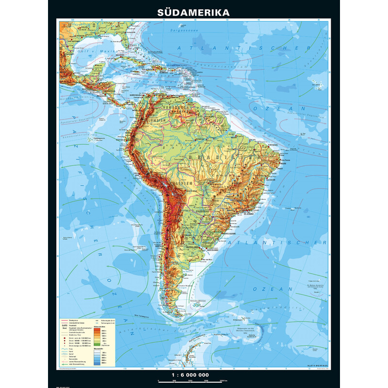 PONS Carta continentale Sud America fisico (153 x 202 cm)