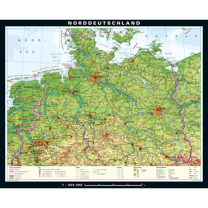PONS Mappa Regionale Germania settentrionale fisica (243 x 197 cm)