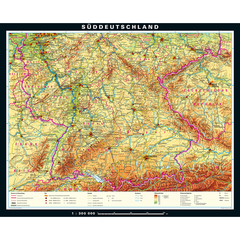 PONS Mappa Regionale Germania meridionale fisica (243 x 197 cm)